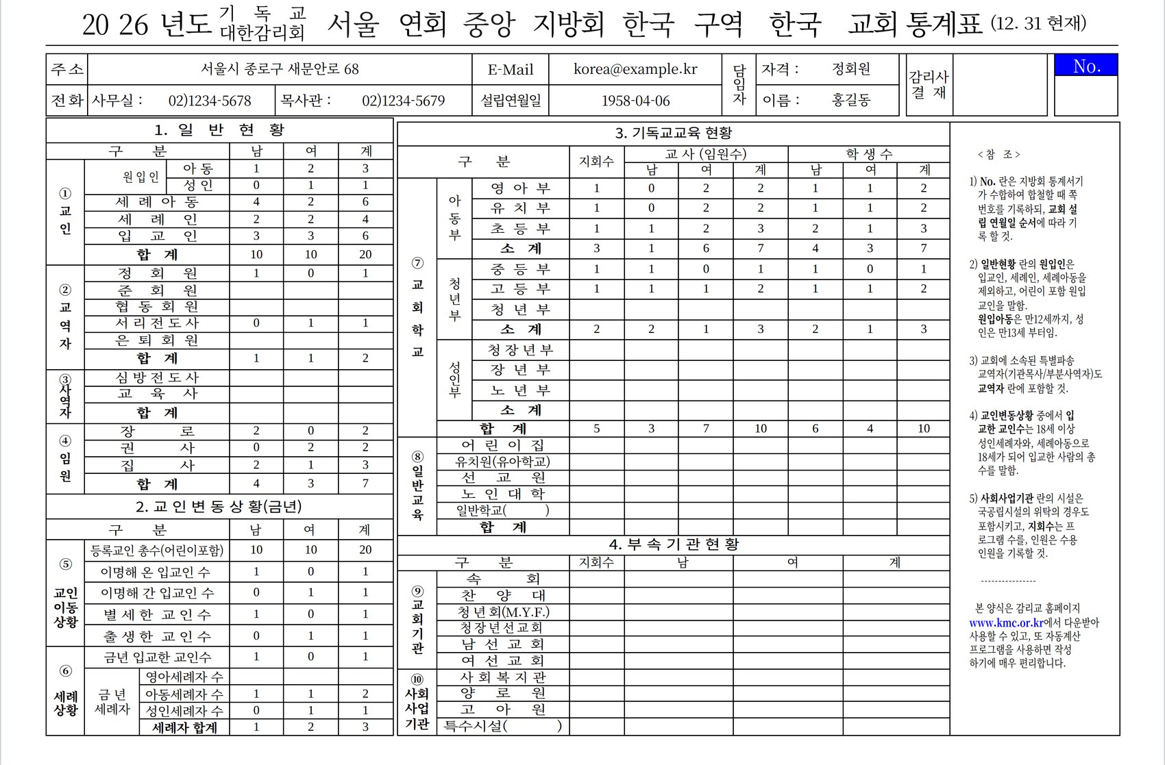 자동으로 채워진 교회통계표 1쪽